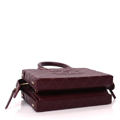 Chanel Calfskin Quilted Studded Square Vanity Case Burgundy 3 of 9