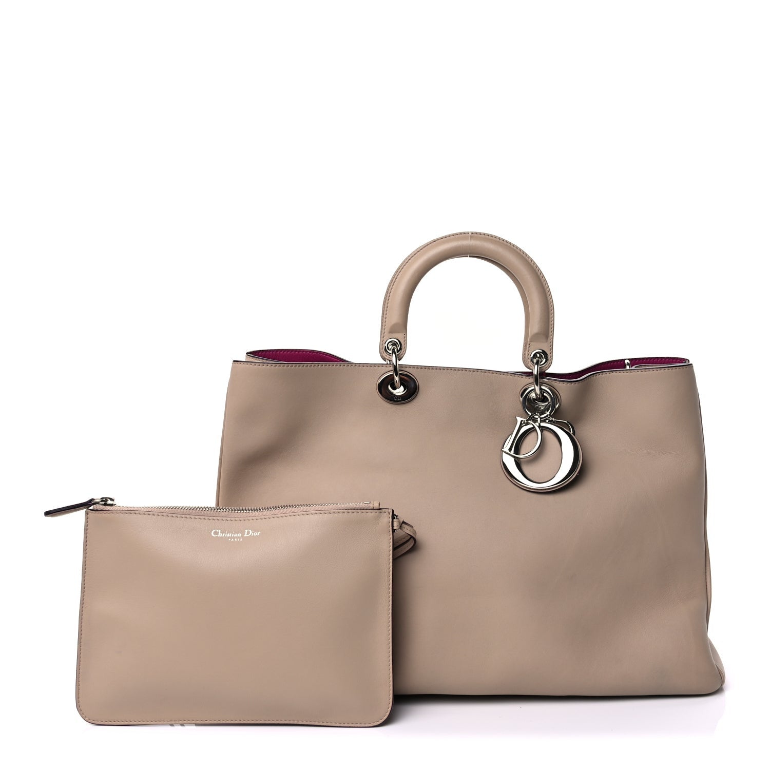 Christian Dior Smooth Calfskin Large Diorissimo Tote Beige Fuchsia 1 of 9