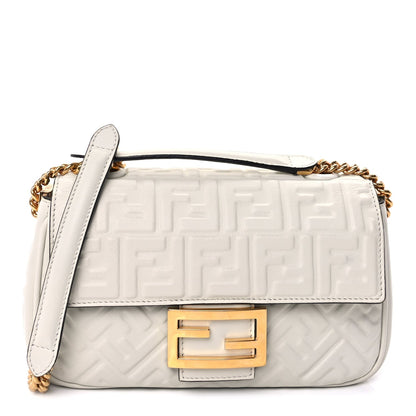 Fendi Nappa Small FF Embossed Midi Chain Baguette  White 1 of 8