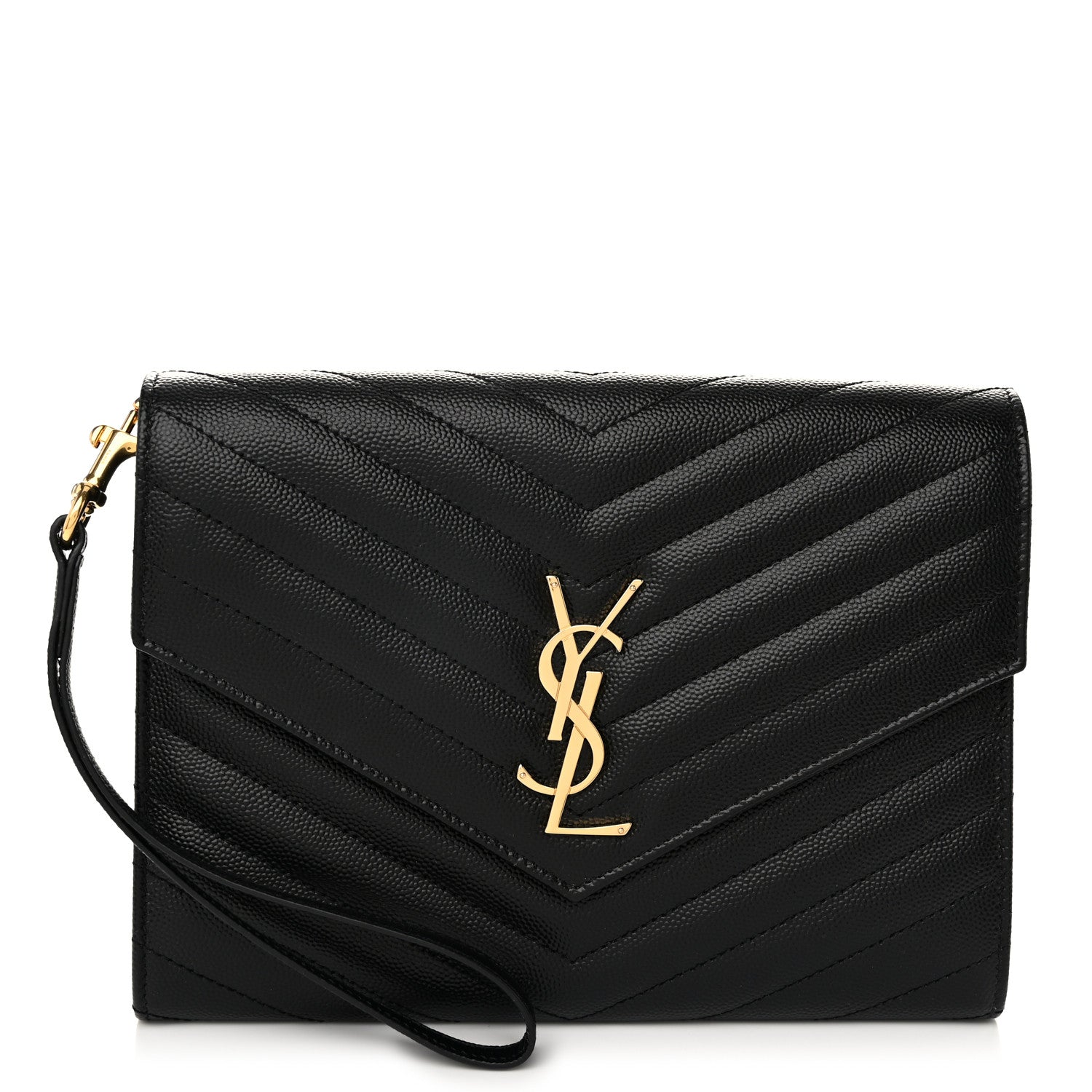 Saint Laurent Grain De Poudre Matelasse Chevron Monogram Envelope Clutch Black 1 of 11
