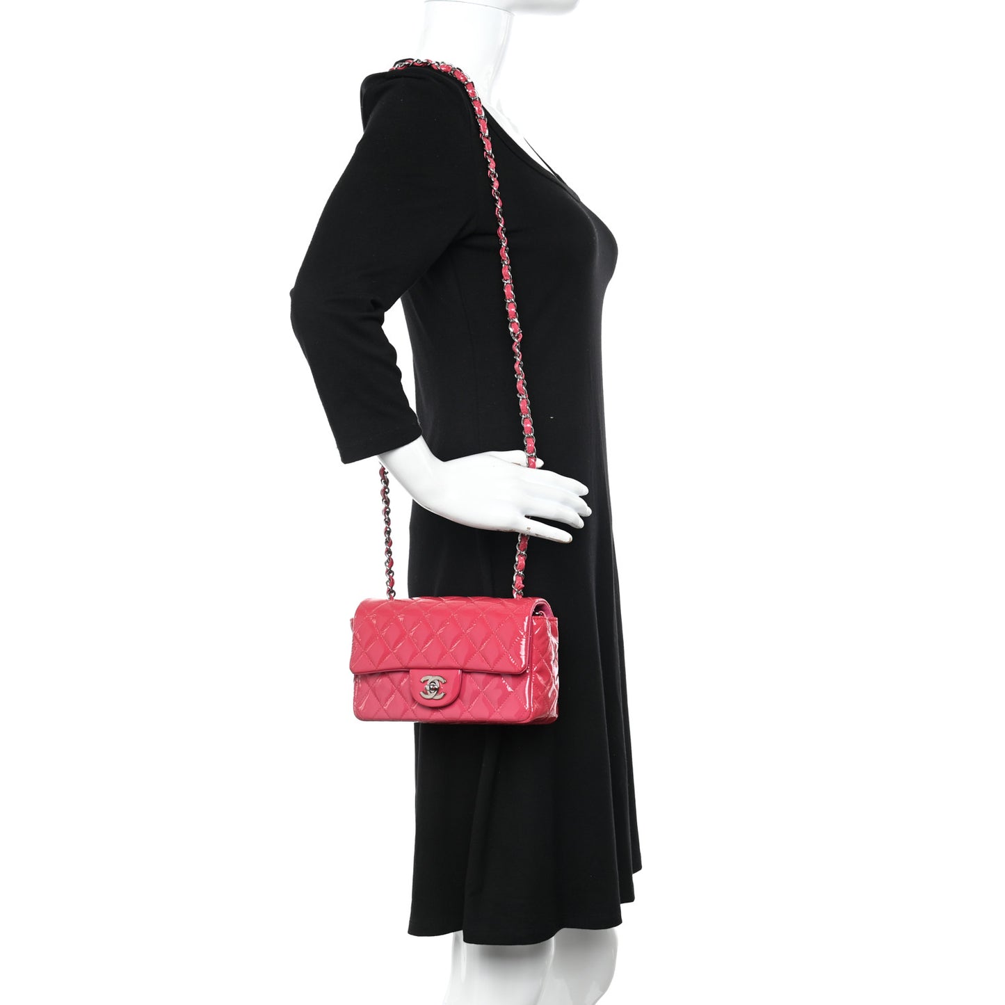 Patent Calfskin Quilted Mini Rectangular Flap Pink