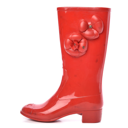 Chanel Rubber Camellia Rain Boots 37 Red 1 of 18