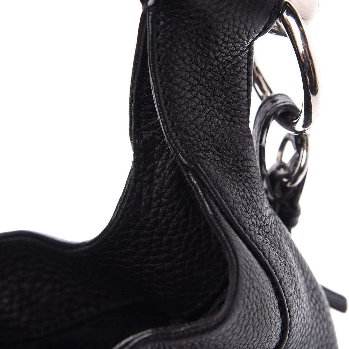 Vitello Daino Metal Bar Top Handle Shoulder Bag Black