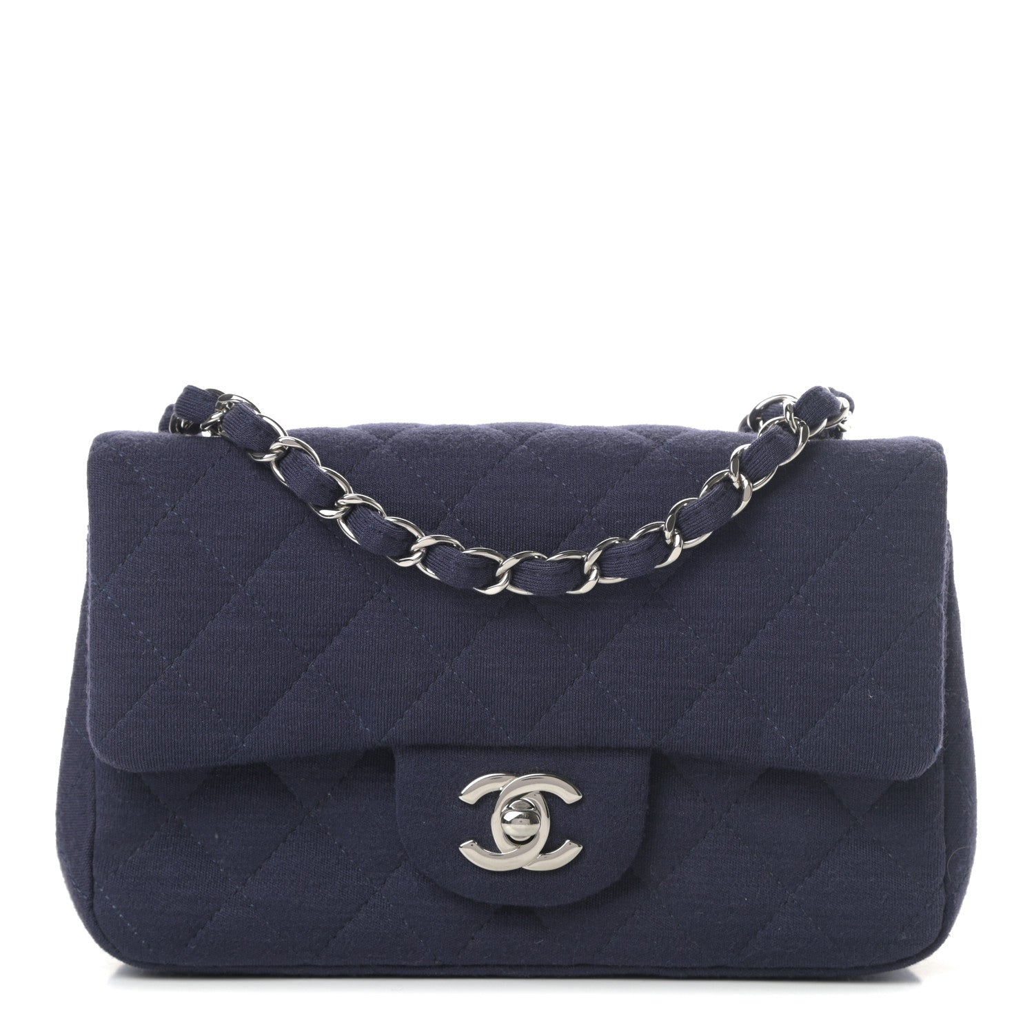 Chanel Jersey Quilted Mini Rectangular Flap Navy 1 of 11