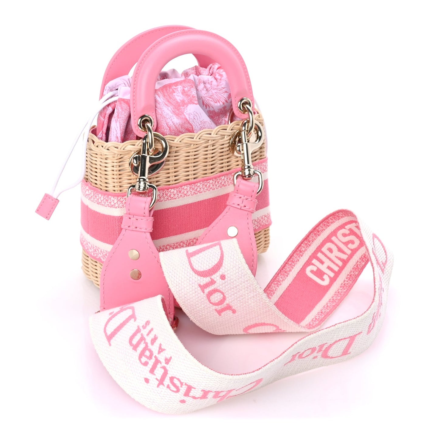 Wicker Oblique Mini Lady Dior Bag Pink