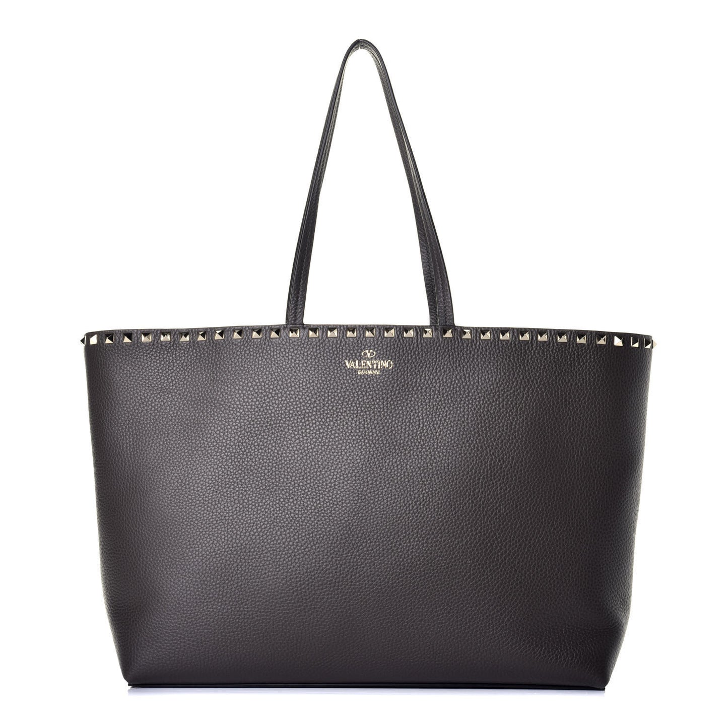 Grained Calfskin Rockstud Shoulder Tote Graphite