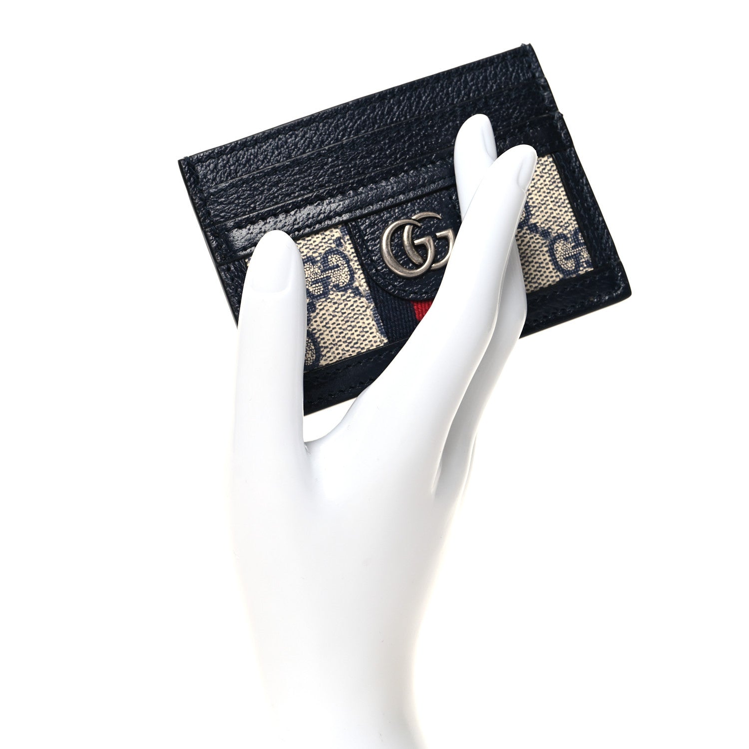 Gucci GG Supreme Monogram Textured Dollar Calfskin Web Ophidia Card Holder Beige Blue 2 of 6