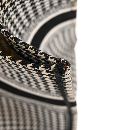 Christian Dior Canvas Houndstooth Embroidered Medium Book Tote Black White 23 of 27