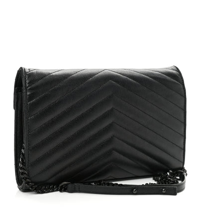 Saint Laurent Grain De Poudre Matelasse Chevron Monogram Chain Wallet Black 3 of 12