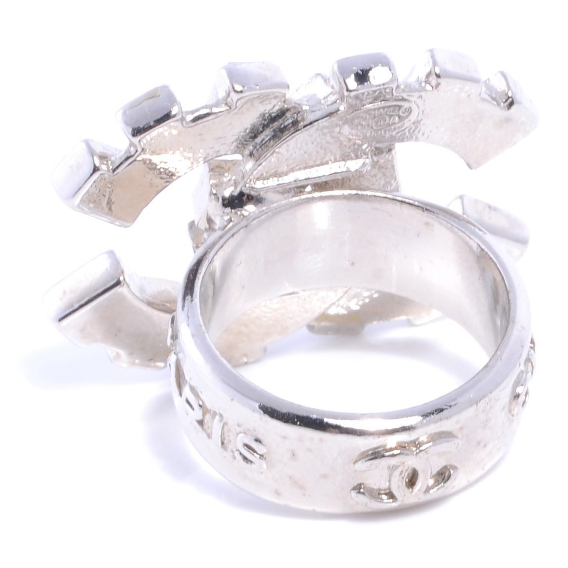 Crystal Baguette CC Logo Ring 6.5 Silver