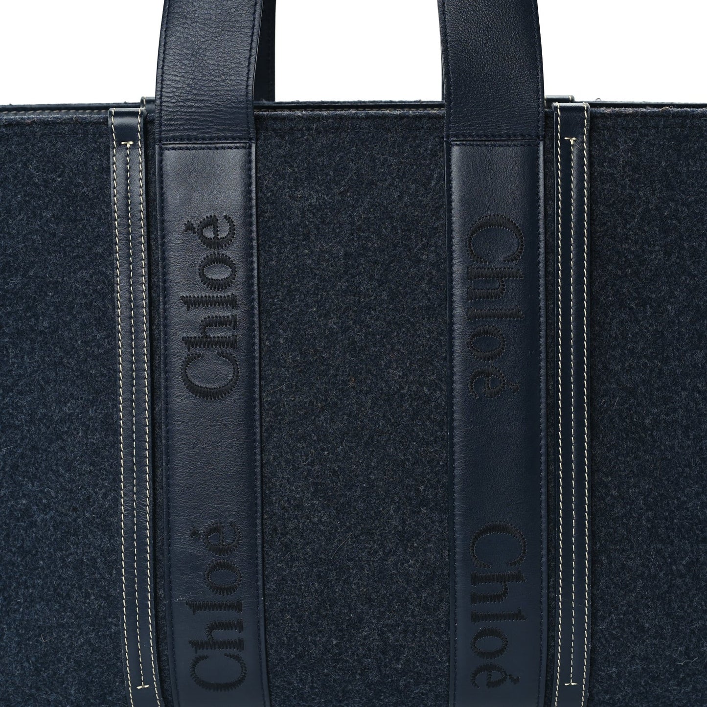 Felt Shiny Calfskin Large Woody Ribbon Tote Obscure Navy