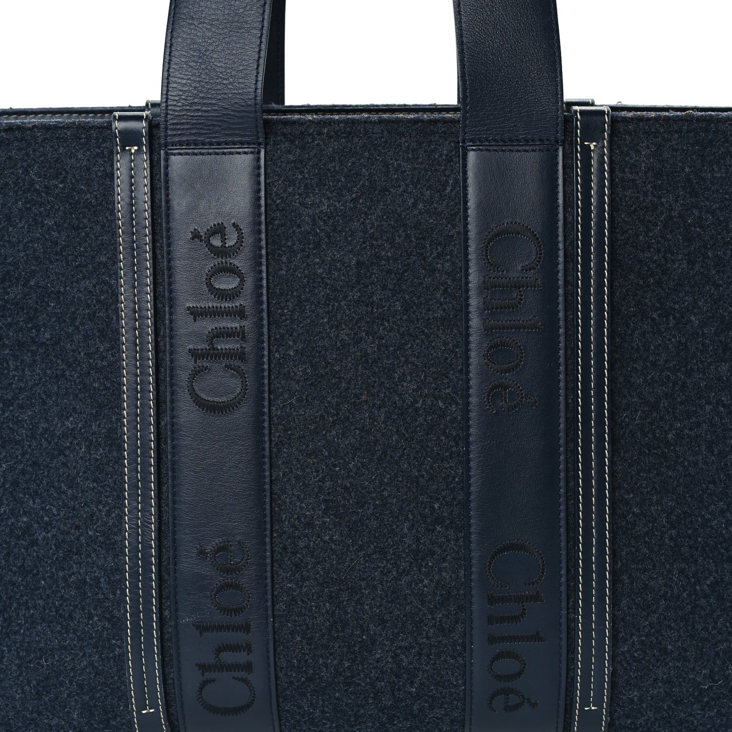 Chloe Felt Shiny Calfskin Large Woody Ribbon Tote Obscure Navy 6 of 8
