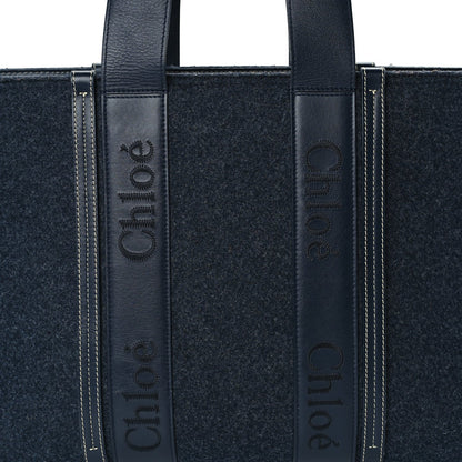 Chloe Felt Shiny Calfskin Large Woody Ribbon Tote Obscure Navy 6 of 8