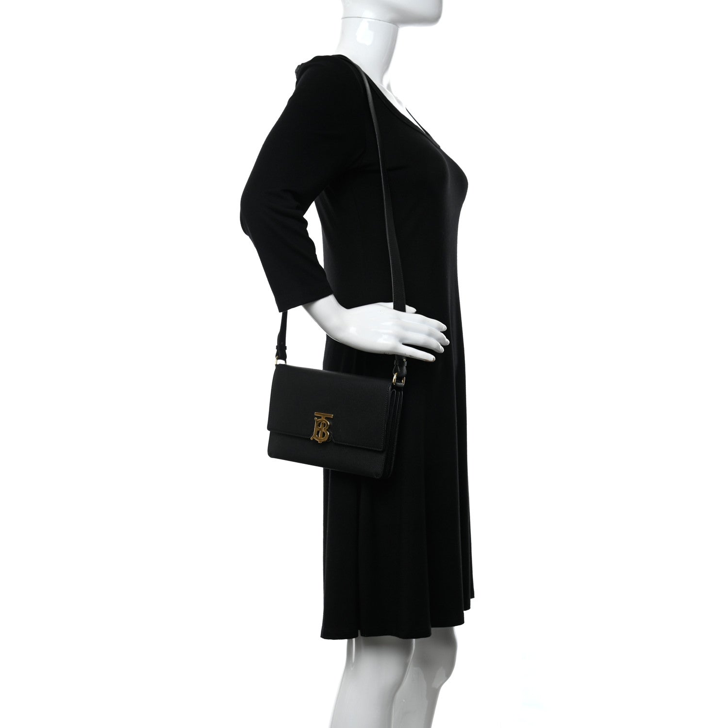 Burberry Grained Calfskin Small TB Bag Black 2 of 14
