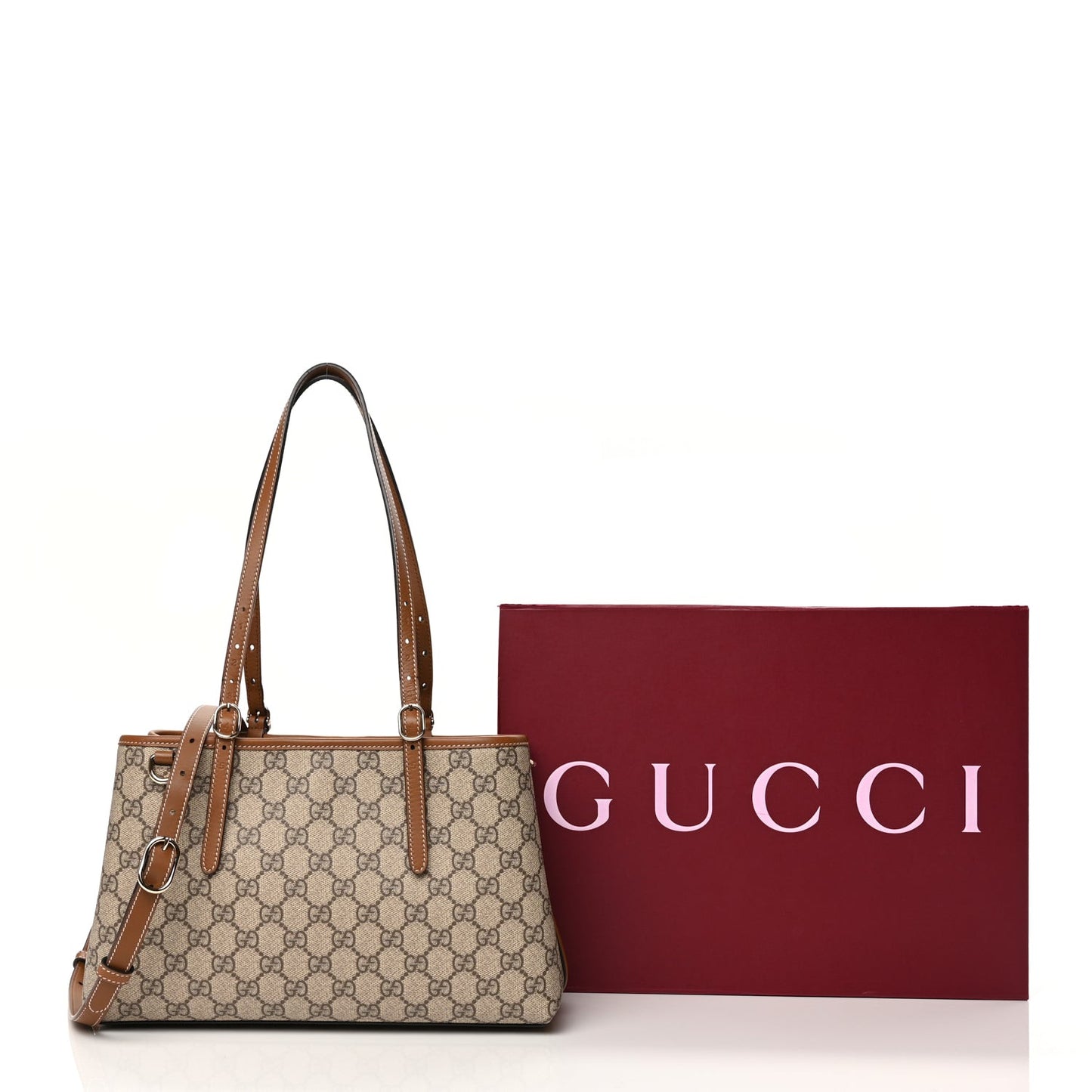 GG Supreme Monogram Emblem Small Tote Bag Beige Dark Brown