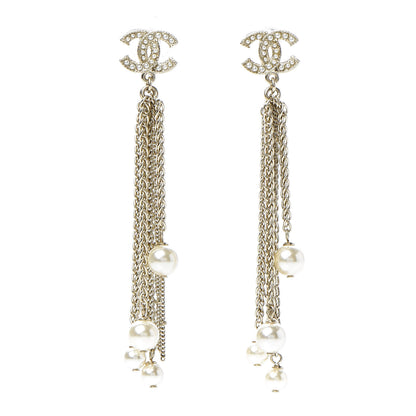 Chanel Pearl Chain CC Dangle Earrings Gold 1 of 5