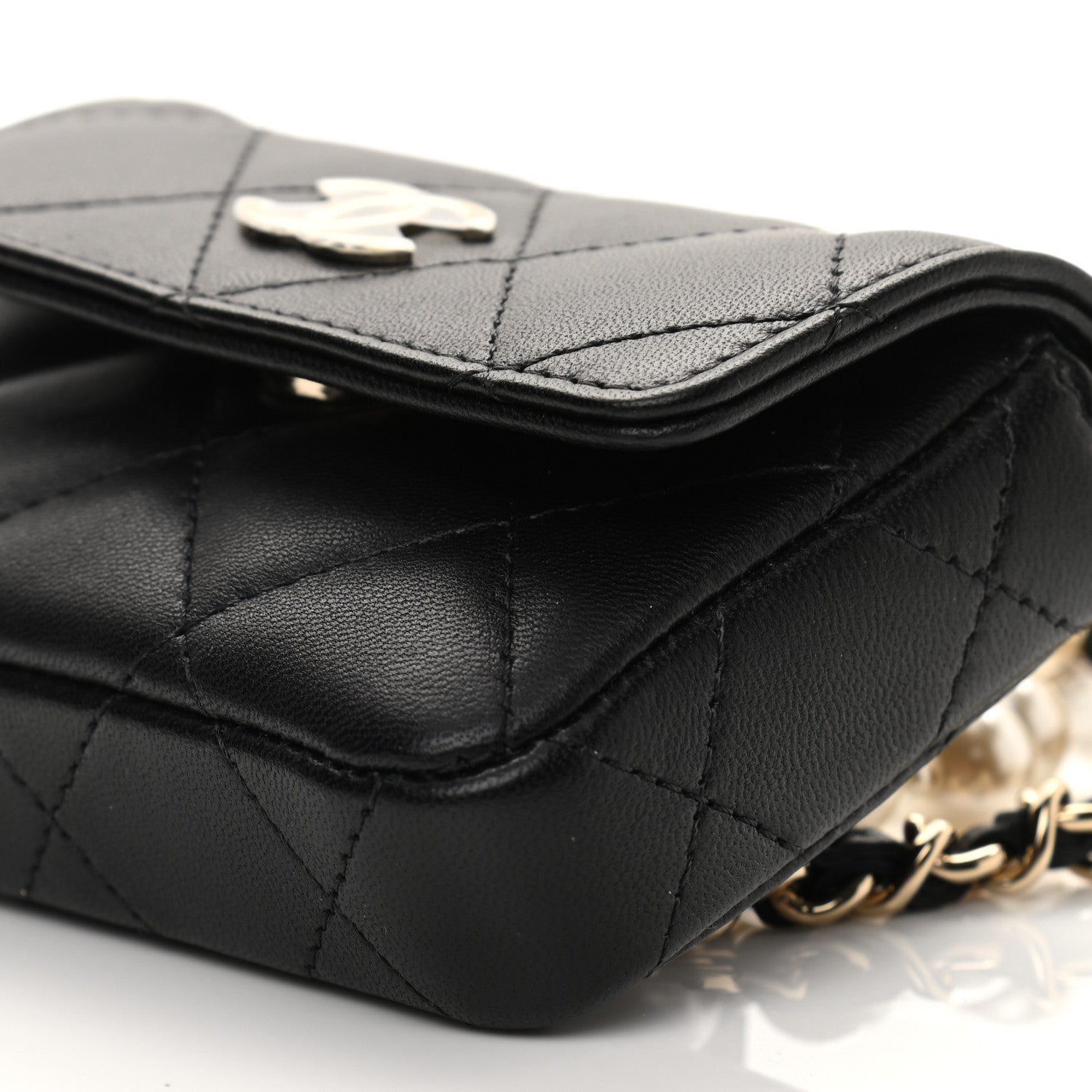 Chanel Lambskin Quilted Pearl Chain Belt Bag Black 10 of 11