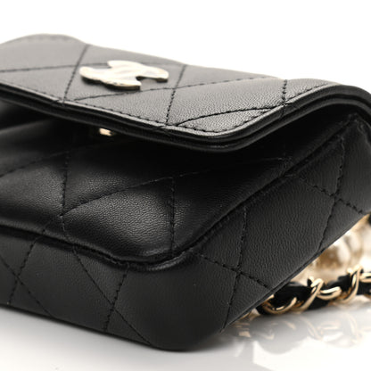 Chanel Lambskin Quilted Pearl Chain Belt Bag Black 10 of 11