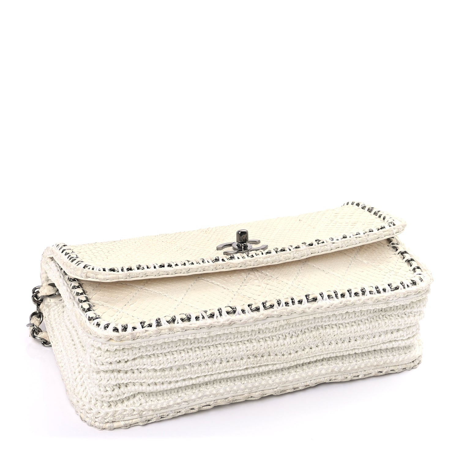 Chanel Snakeskin Crochet Quilted Flap Bag Beige 3 of 8