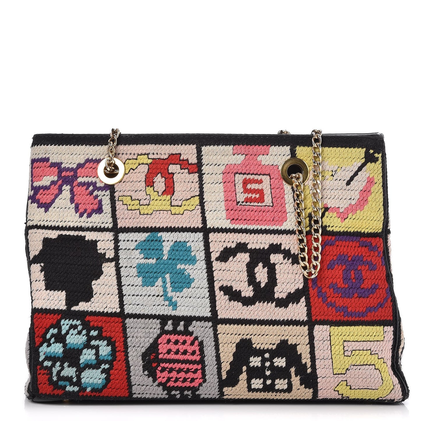 Needlepoint Precious Symbols Shoulder Bag Black