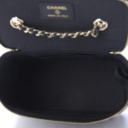 Chanel Raffia Jute Striped Small Vanity Case With Chain Black Beige 5 of 9