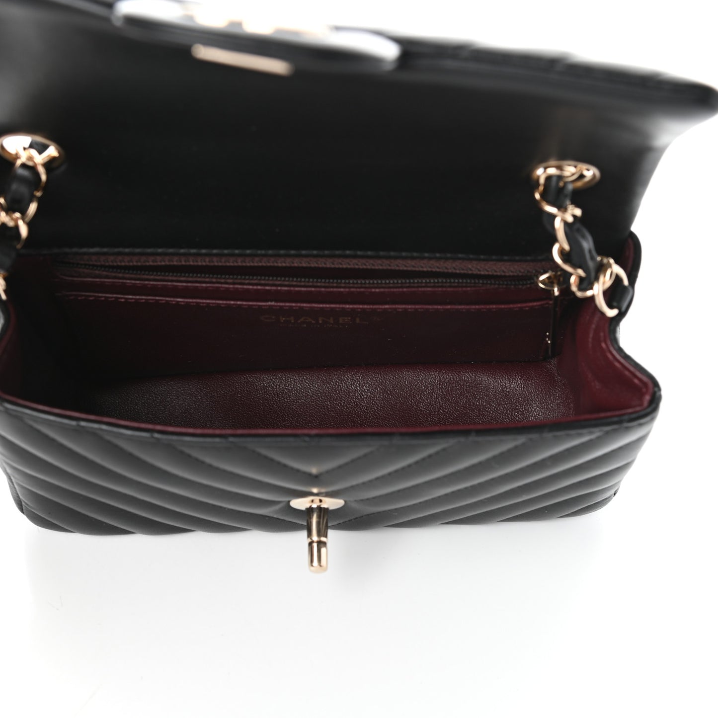 Lambskin Chevron Quilted Mini Rectangular Flap Black