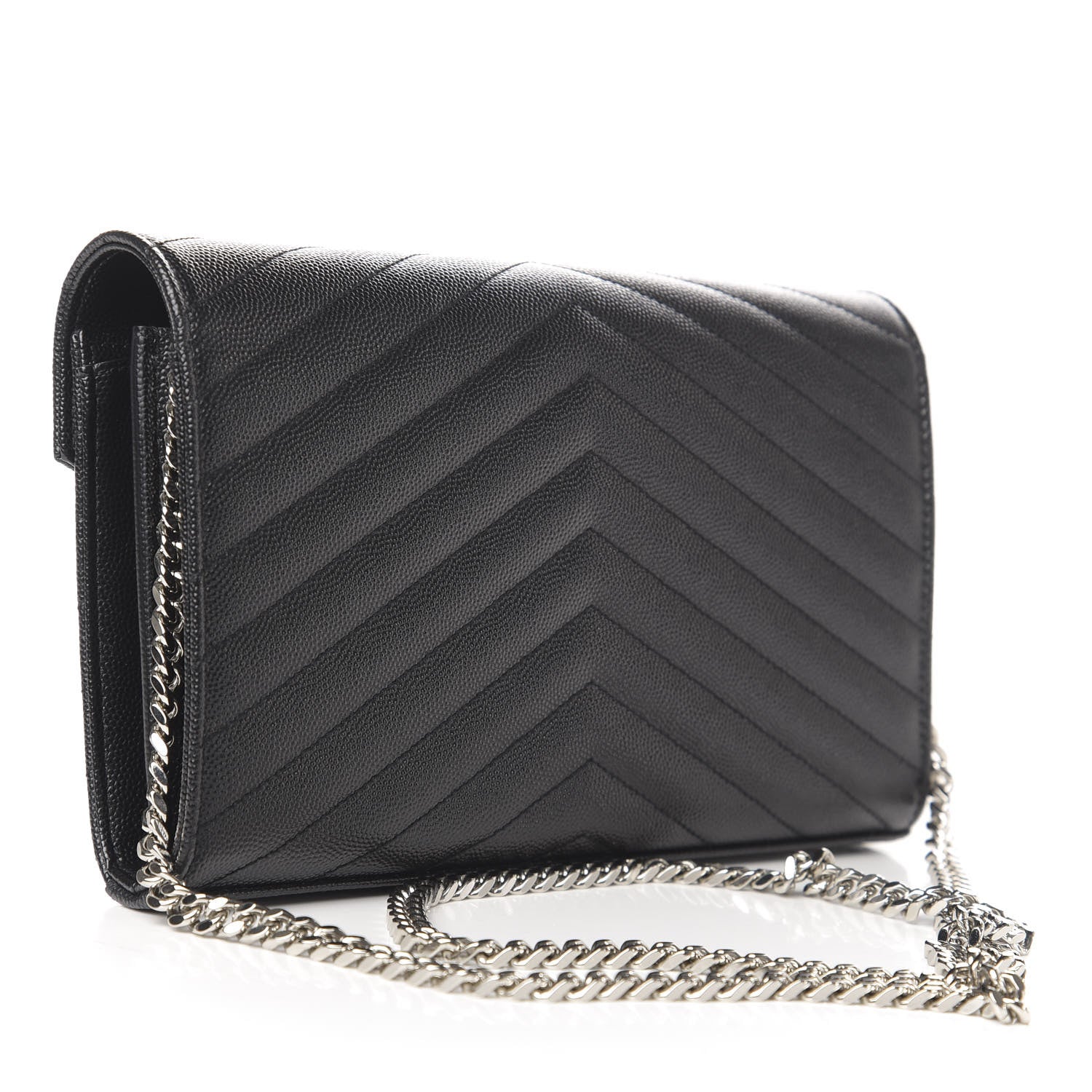 Saint Laurent Grain De Poudre Matelasse Chevron Monogram Chain Wallet Black 3 of 9