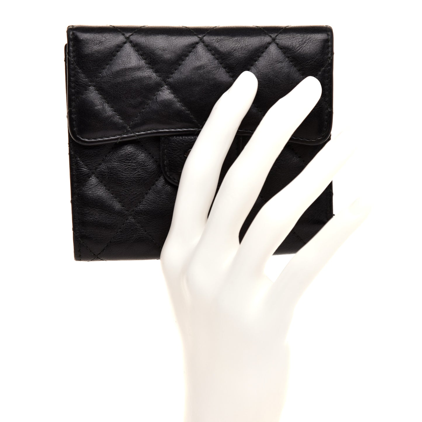 Calfskin Quilted Compact Flap Wallet So Black