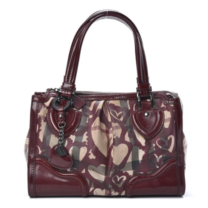Burberry Nova Check Heart Print Pilgrim Satchel Berry 1 of 19