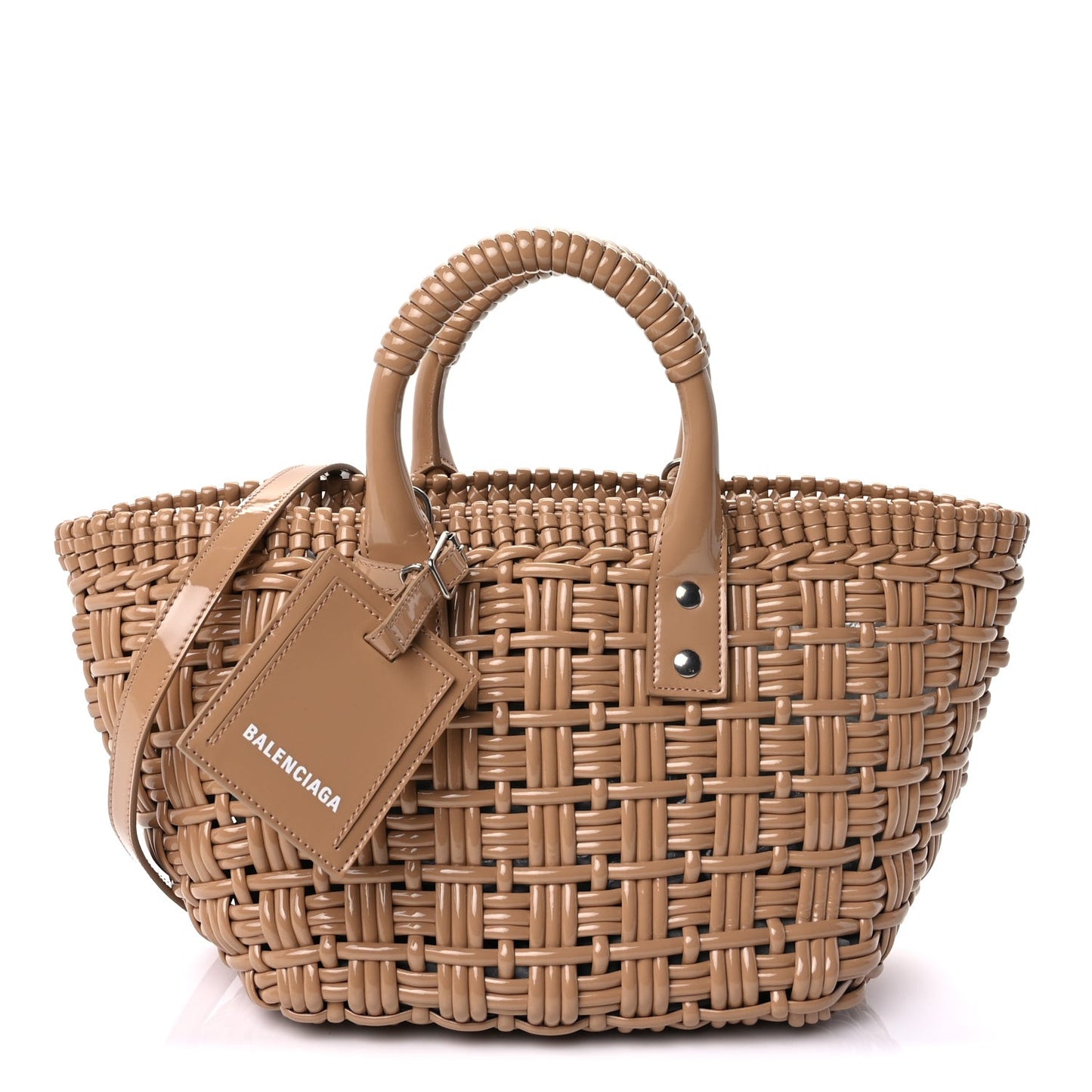 Varnished Faux Calfskin Braided XS Bistro Basket Beige