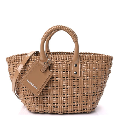Balenciaga Varnished Faux Calfskin Braided XS Bistro Basket Beige 1 of 8