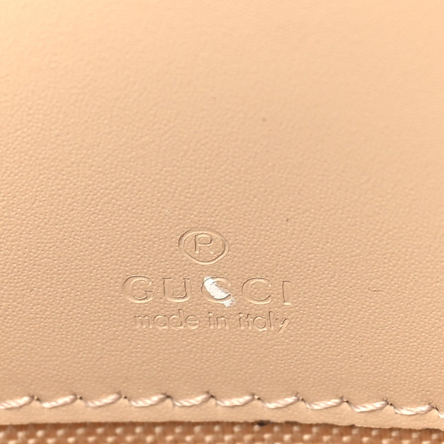 Calfskin GG Super Mini Debossed Chain Wallet  Light Beige