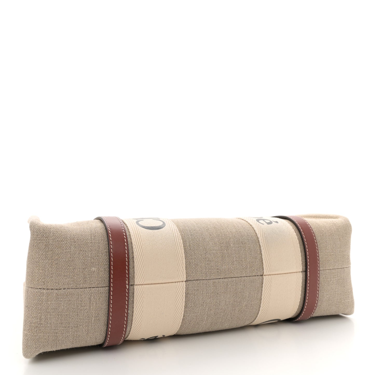 Linen Calfskin Medium Woody Ribbon Tote White Brown