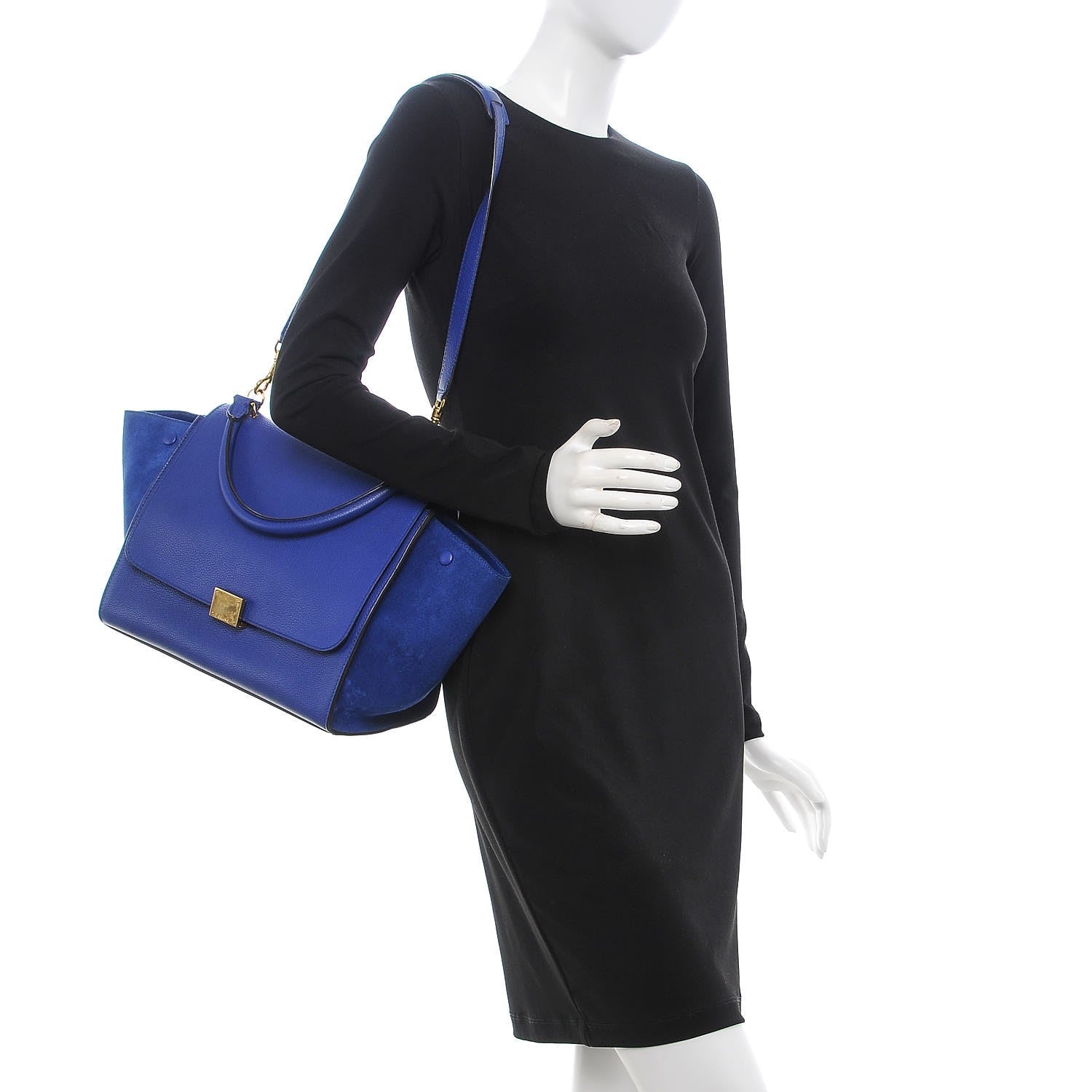 Celine Drummed Calfskin Suede Medium Trapeze Indigo 2 of 12