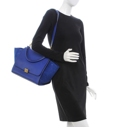 Celine Drummed Calfskin Suede Medium Trapeze Indigo 2 of 12