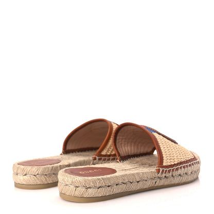 Gucci Raffia Interlocking G Flat Slide Espadrille Sandals 38.5 Harness Brown 5 of 9