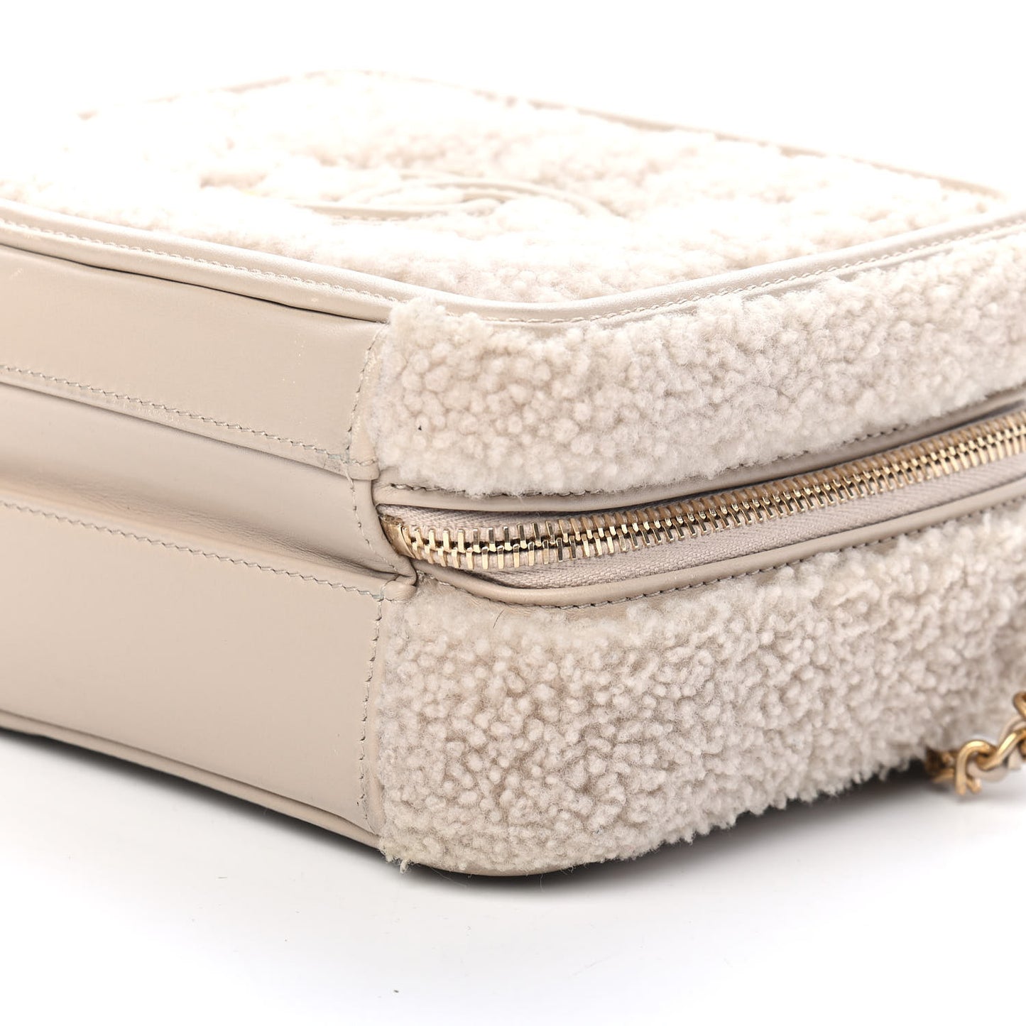 Shearling Lambskin Quilted Small CC Filigree Vanity Case Beige
