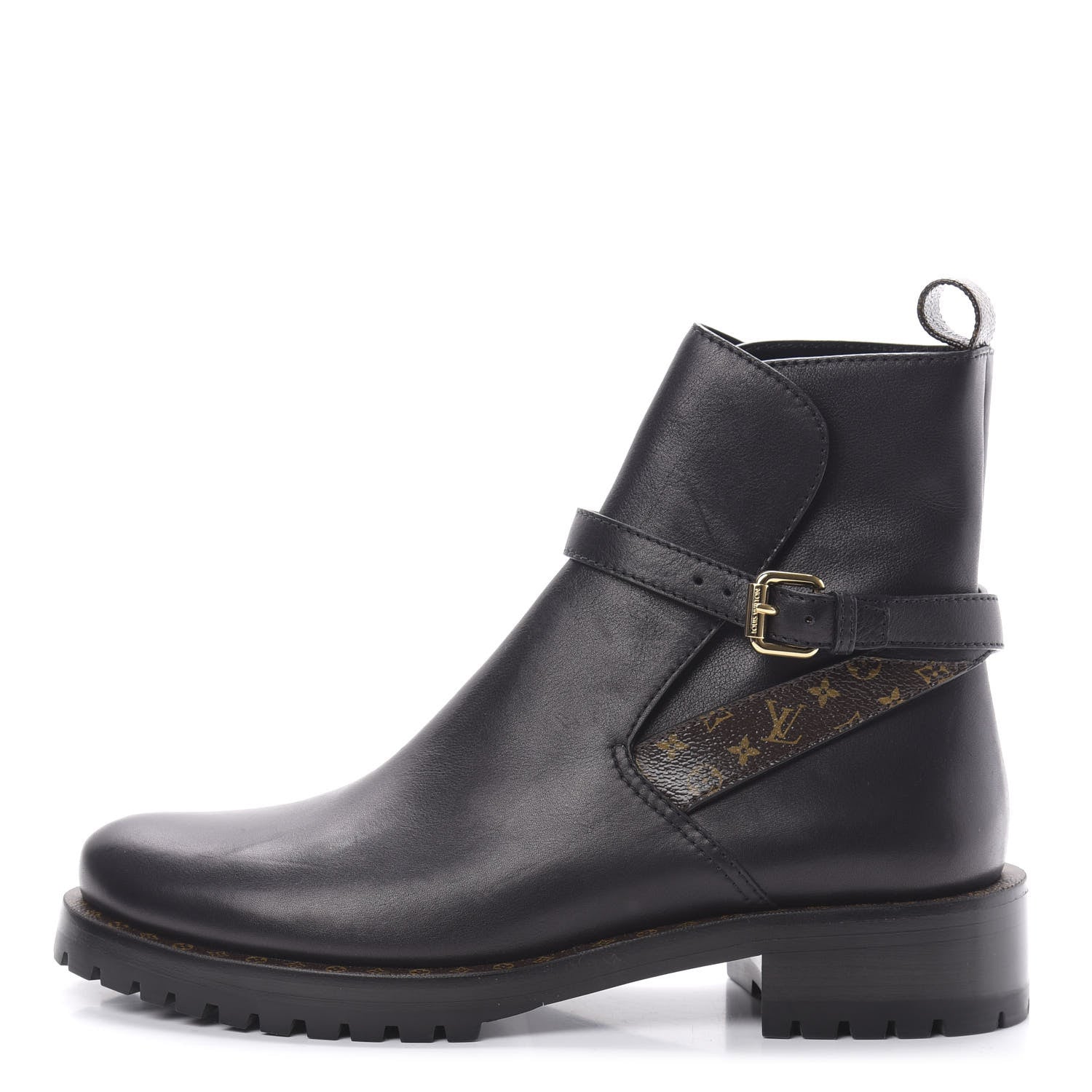 Louis Vuitton Calfskin Monogram Discovery Flat Ankle Boots 38.5 Black 1 of 8