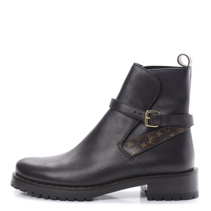 Louis Vuitton Calfskin Monogram Discovery Flat Ankle Boots 38.5 Black 1 of 8