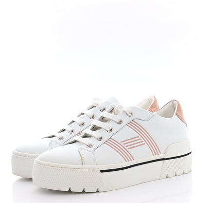 Hermes Calfskin Nappa Dare Sneakers 37 White Rose Dore 3 of 10