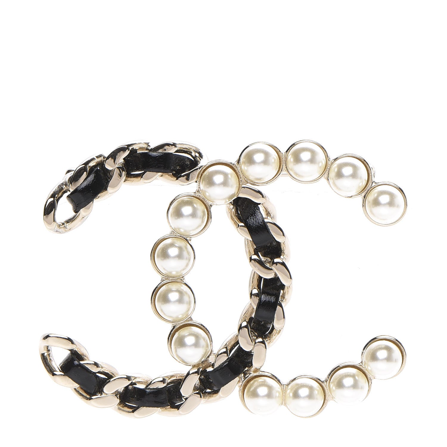 Chanel Lambskin Pearl CC Chain Brooch Black Gold 1 of 4