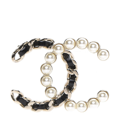 Chanel Lambskin Pearl CC Chain Brooch Black Gold 1 of 4