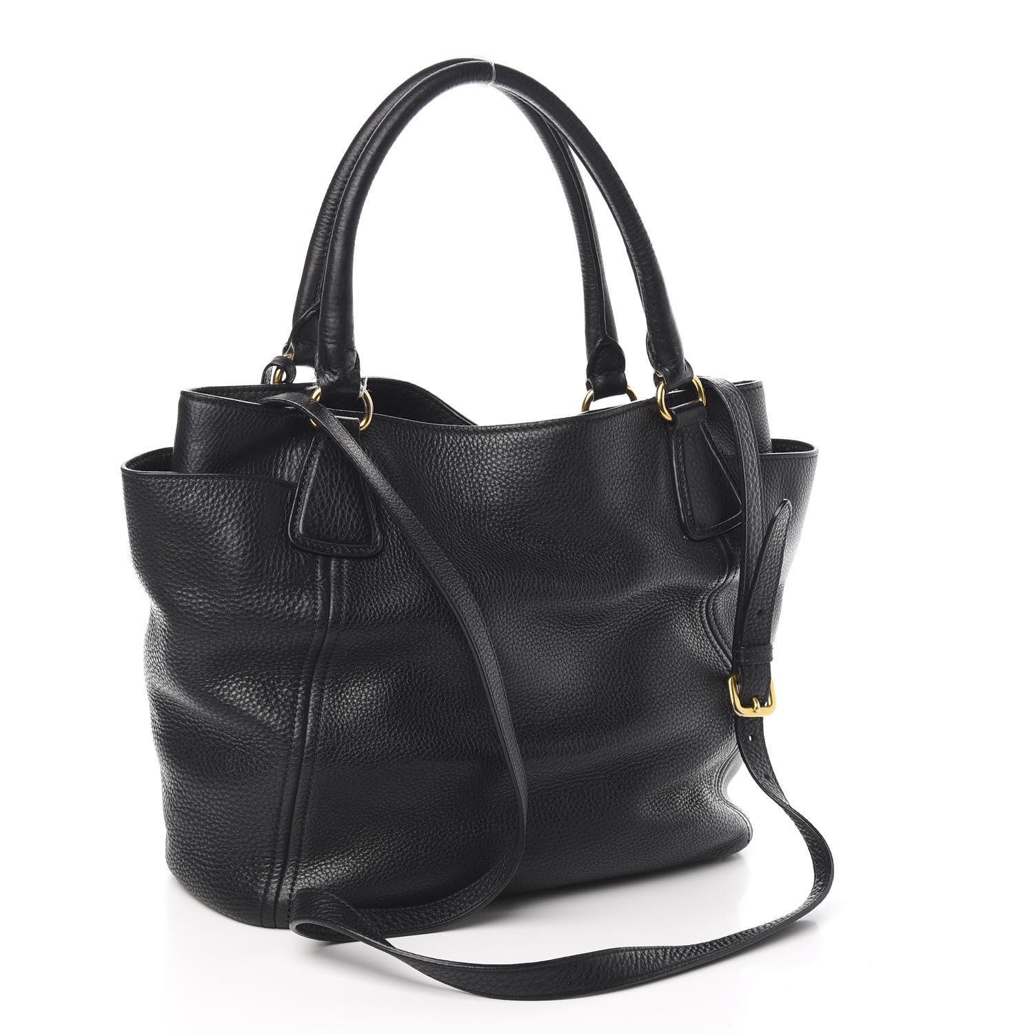 Prada Vitello Daino Side Pocket Tote Black 3 of 12