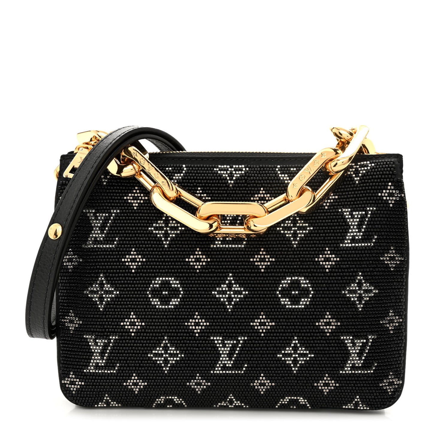 Satin Beaded Embroidered Monogram Coussin BB Black