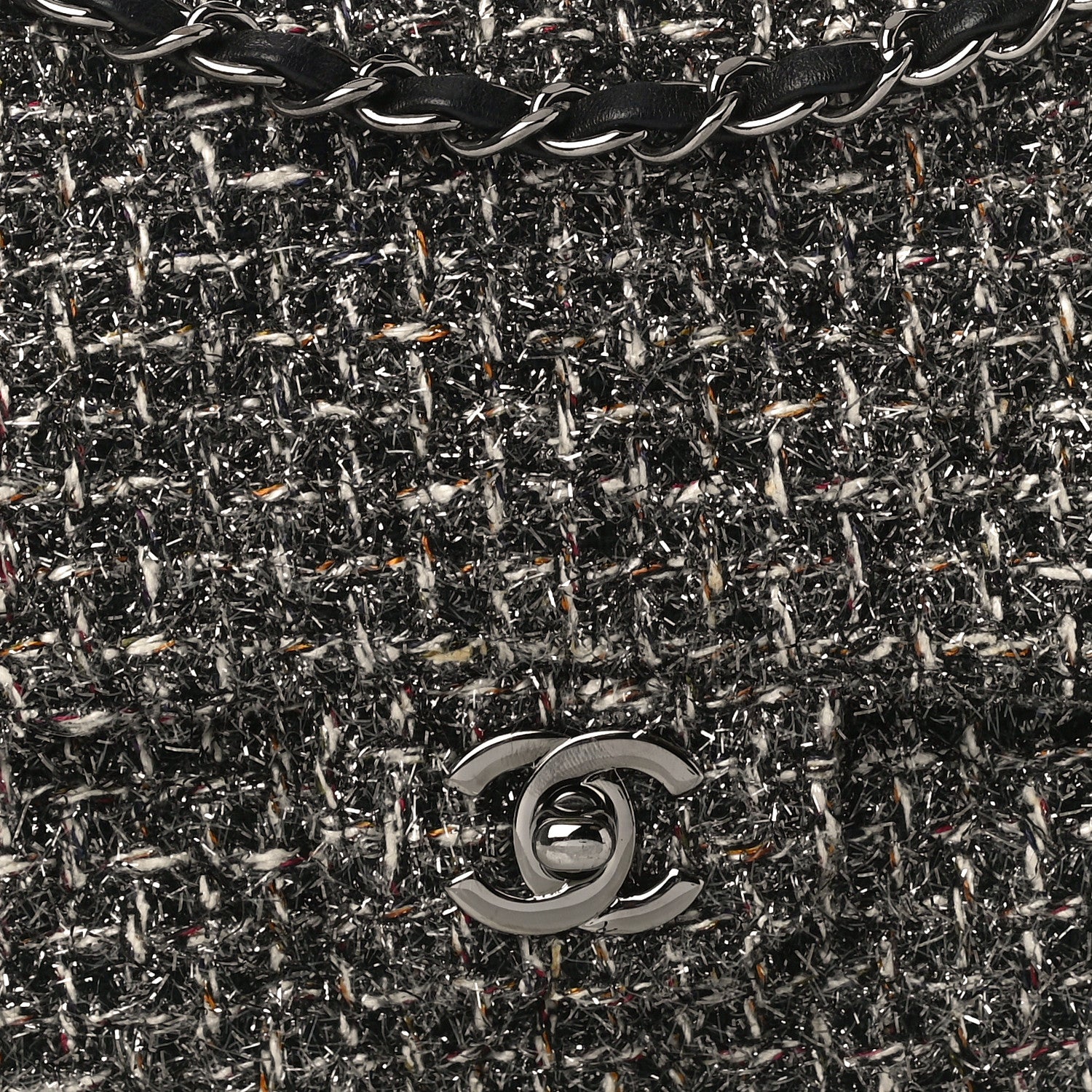 Chanel Metallic Tweed Medium Double Flap Black White 14 of 14