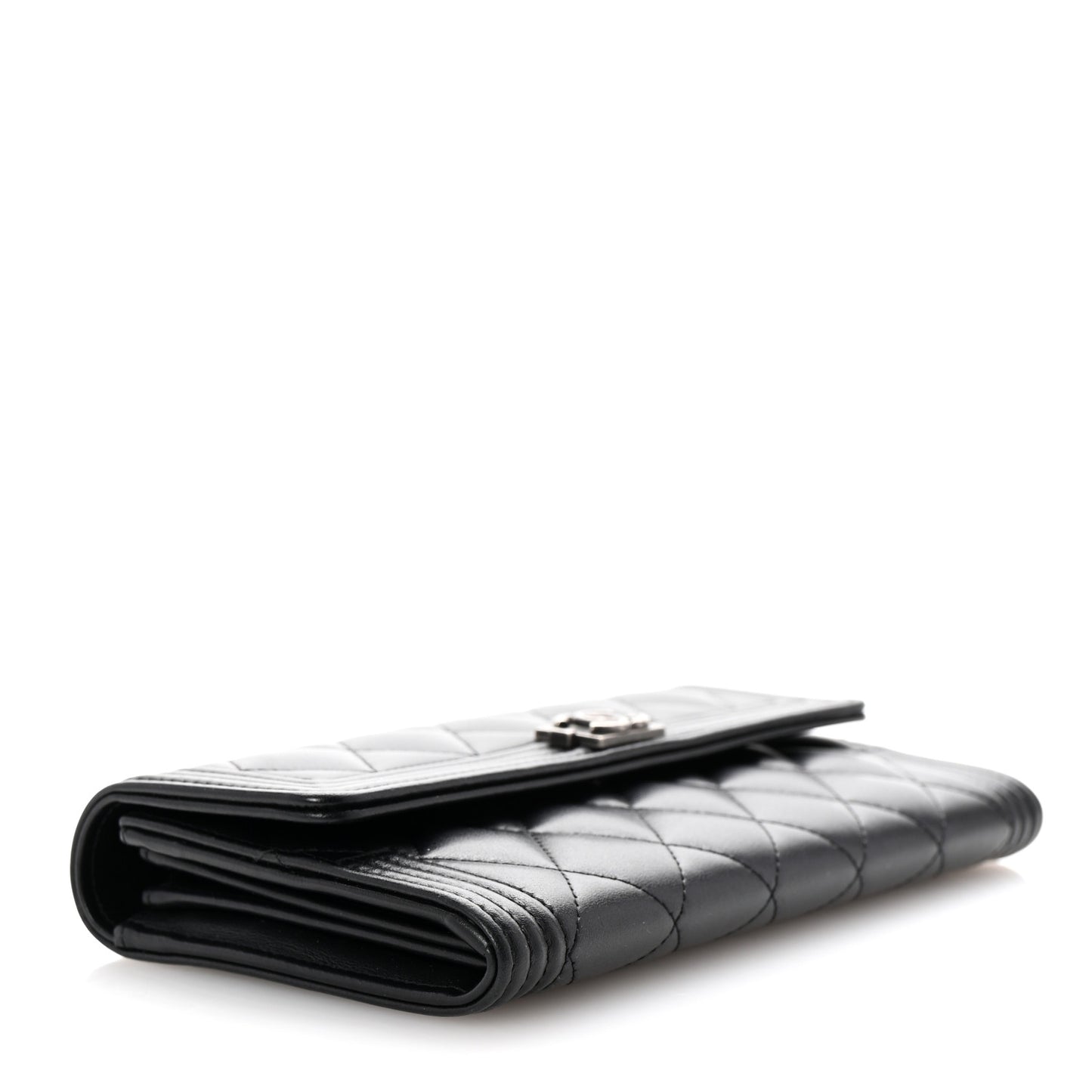 Caviar Quilted Large Boy Gusset Flap Wallet Black