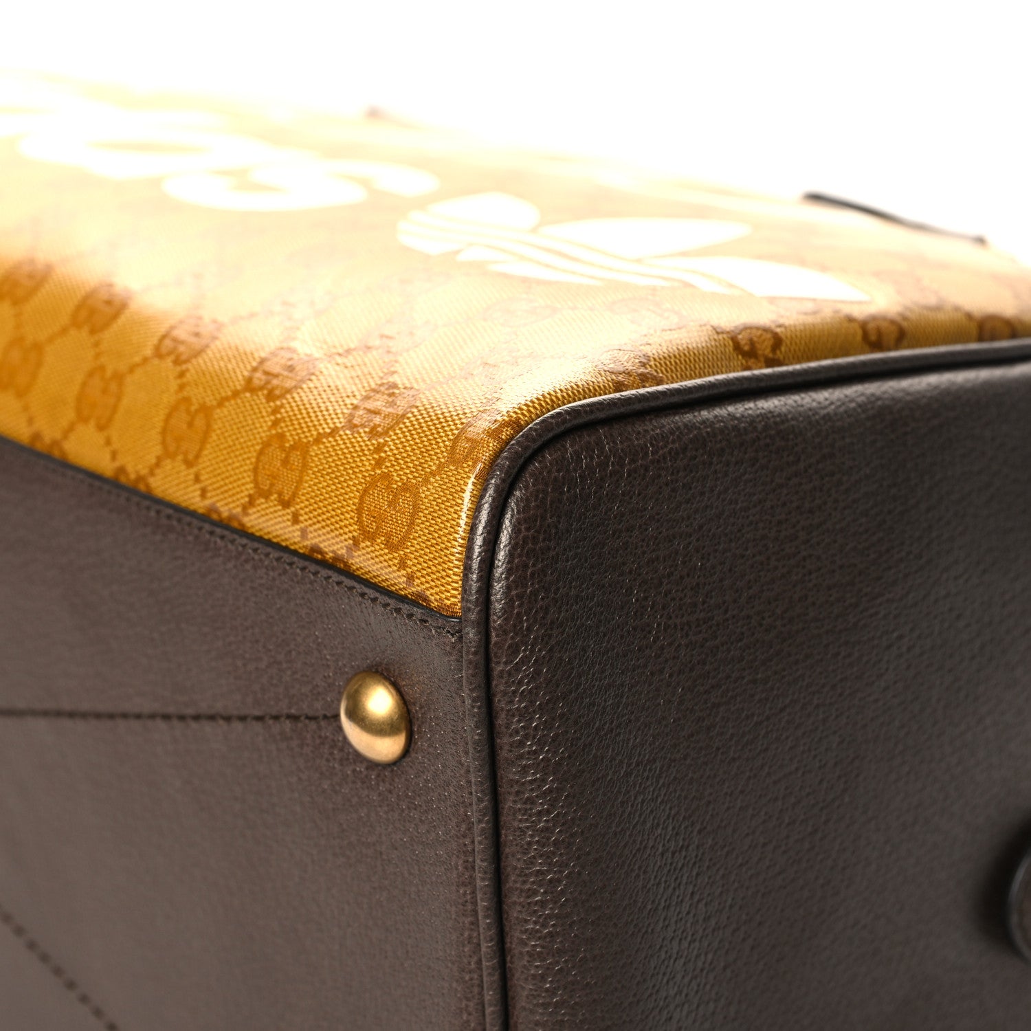 Gucci X ADIDAS Crystal Vintage Monogram Textured Dollar Calfskin Web Trefoil Logo Large Duffle Bag Mid Natural Nut Off White New Acero 9 of 11