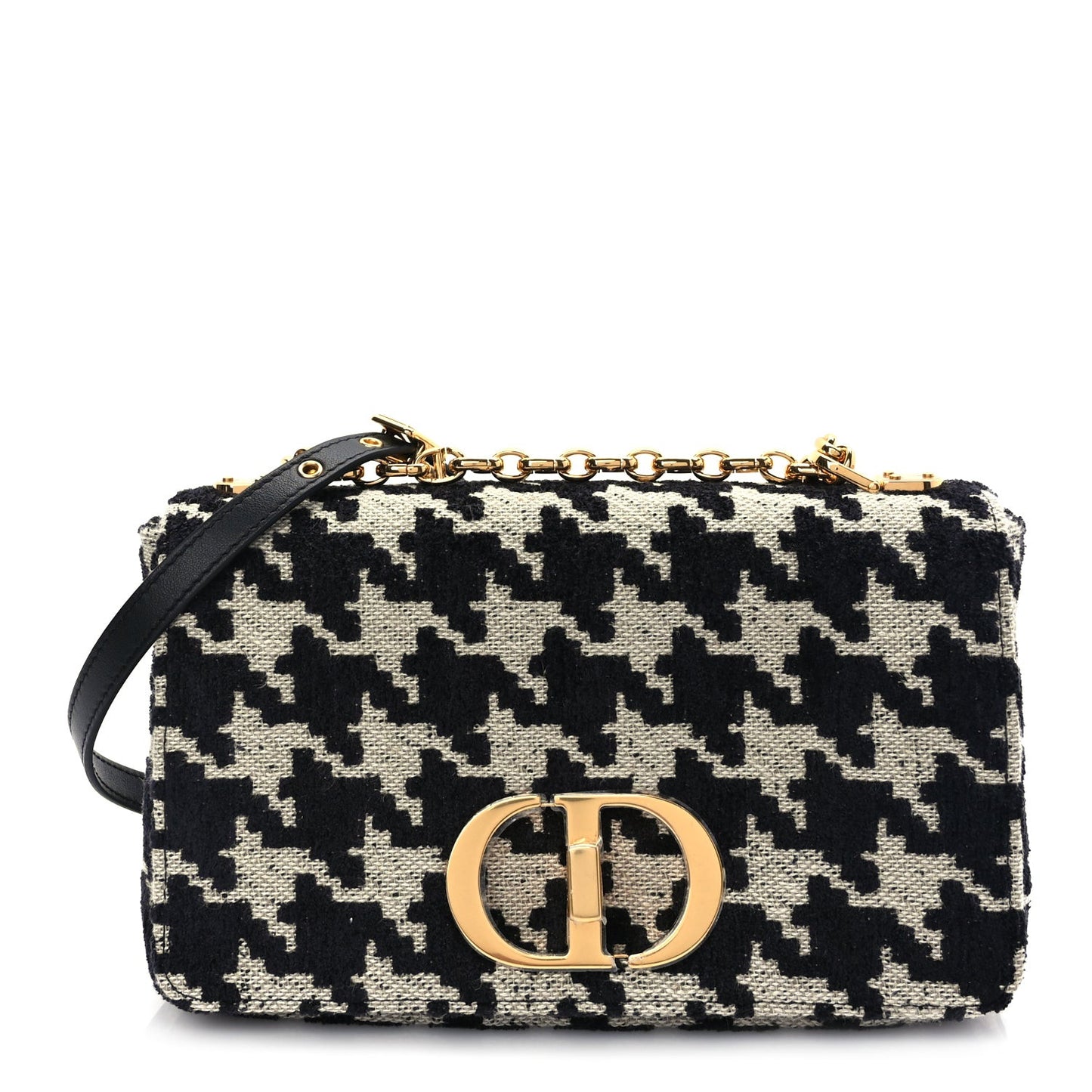 Technical Canvas Macro Houndstooth Medium Caro Bag Black White