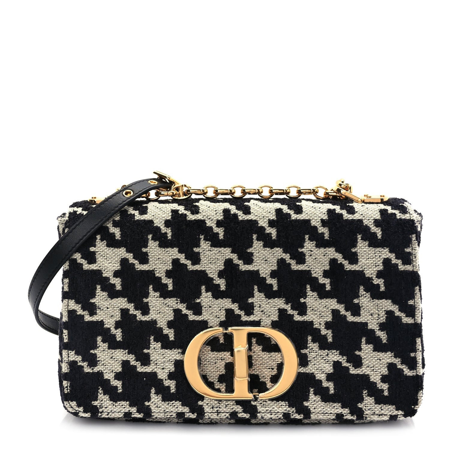 Christian Dior Technical Canvas Macro Houndstooth Medium Caro Bag Black White 1 of 8