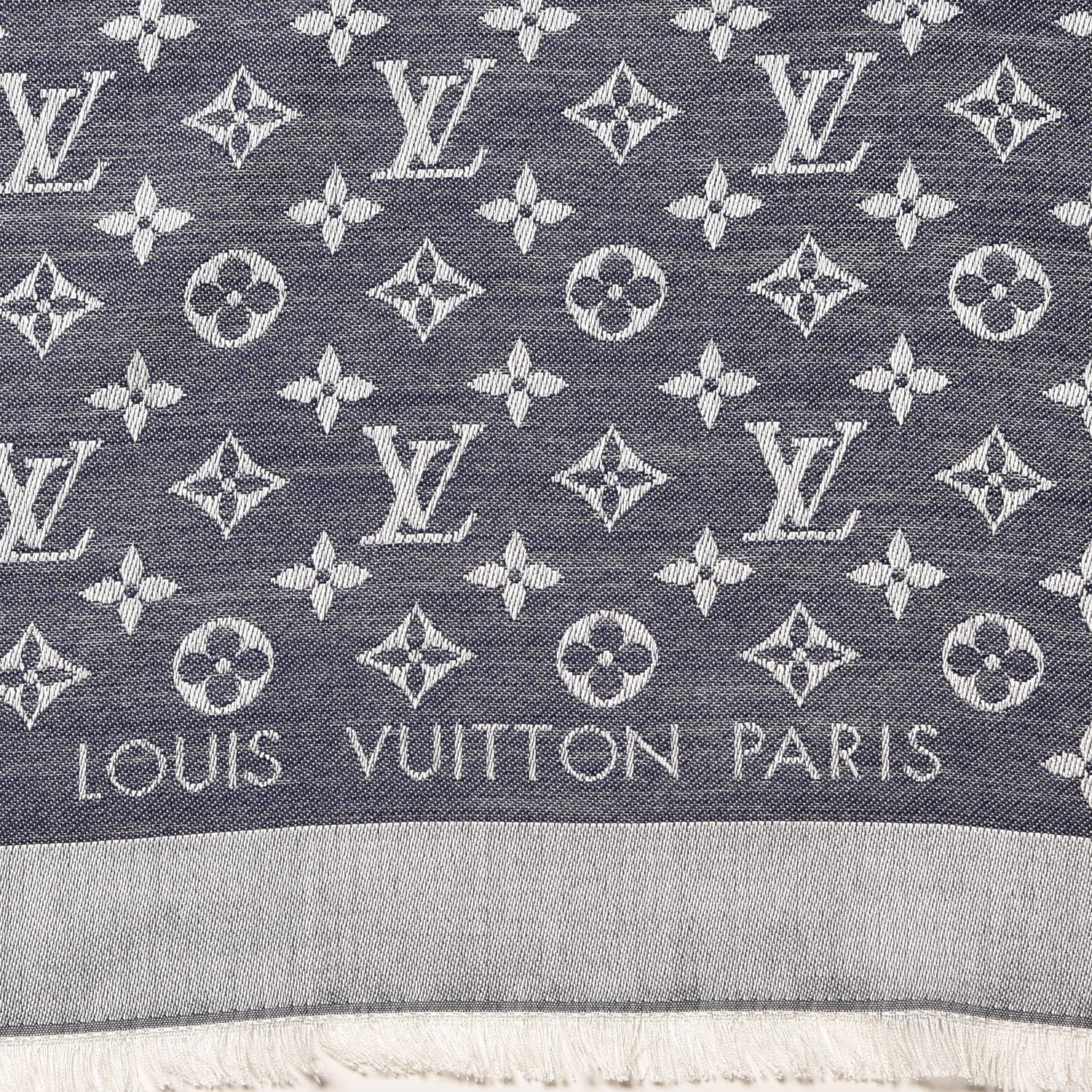 Louis Vuitton Silk Wool Monogram Denim Shawl Blue 3 of 4